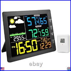 10-Inch Wireless Weather Station Clock Black Indoor Monitor with Barometer & 10-Inch Wireless Weather Station Clock Black Indoor Monitor with Barometer &