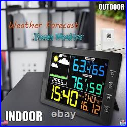 10-Inch Wireless Weather Station Clock Black Indoor Monitor with Barometer & 10-Inch Wireless Weather Station Clock Black Indoor Monitor with Barometer &