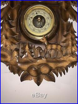 17 Antique German Black Forest Barometer Weather Station Thermometer Carved