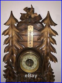 17 Antique German Black Forest Barometer Weather Station Thermometer Carved