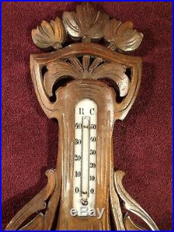 1800 / early 1900 THERMOMETER BAROMETER CARVED WOOD ART NOUVEAU RUSSIA RUSSIAN