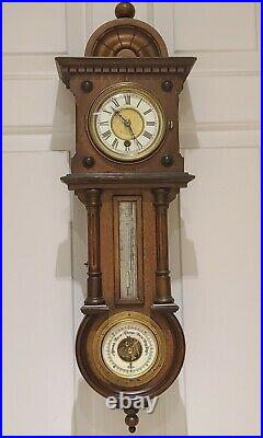 1800's Victorian Wurttemberg German Walnut Wall Barometer Thermometer Wall Clock