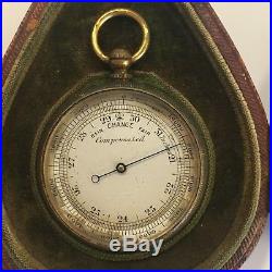 1800 vtg Barometer Altimeter Thermometer & Compass silvered dial watch antique