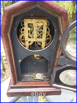 1800s E. N. Welch Parlor Clock 8 Day Sandwich Glass Pendulum Parts Or Repair