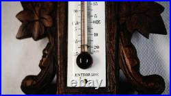 1879 Antique Weather Station Barometer & Thermometer With Hand-Carved Wood