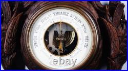 1879 Antique Weather Station Barometer & Thermometer With Hand-Carved Wood