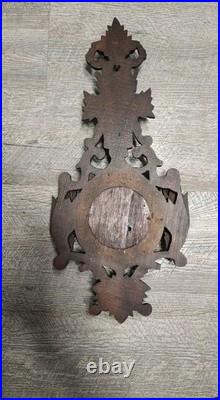 1879 Antique Weather Station Barometer & Thermometer With Hand-Carved Wood