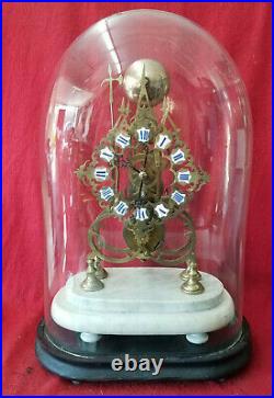 1880's English CHAIN FUSEE Skeleton Clock-Cartouche # Dial, 2 Bases & Glass Dome