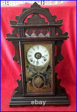1882 E. N. Welch Carved Walnut'Donita' Parlor Clock-8 Day-Strike-Nice Pendulum