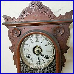 1885 E. N. Welch Walnut Carved Hanging Parlor Clock With Fabulous Jacot Pendulum