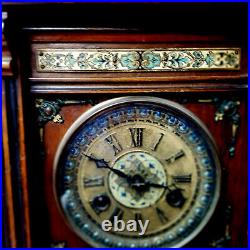 1885 German Striking Bracket Clock With 3 Finial & Floral Enameled Case-Look