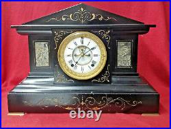 1885 Seth Thomas Large Alabaster Architectural Mantle Clock-Visible Escapement