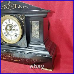 1885 Seth Thomas Large Alabaster Architectural Mantle Clock-Visible Escapement
