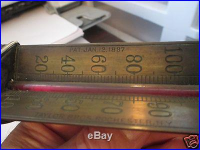 1887 Triangular Thermometer Brass, Applied Flowers Taylor Bros Rochester, N. Y