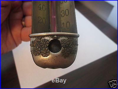 1887 Triangular Thermometer Brass, Applied Flowers Taylor Bros Rochester, N. Y