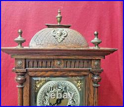 1890-1900 Junghans Heavy Oak Striking Bracket Clock With Thick Beveled Glass