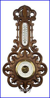 1893 Freemasonry Genuine Masonic Weather Station, Barometer, Carved Wood