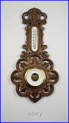1893 Freemasonry Genuine Masonic Weather Station, Barometer, Carved Wood