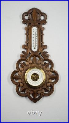 1893 Freemasonry Genuine Masonic Weather Station, Barometer, Carved Wood
