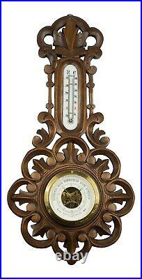 1893 Freemasonry Genuine antique Masonic weather station, barometer, carved wood