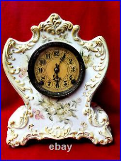 1894 Dated F. Kroeber Porcelain Mantle Clock With Patented'Special' Pendulum