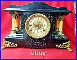 1895 Wonderful American Seth Thomas Adamantine Mantle Clock With 4 Full Columns