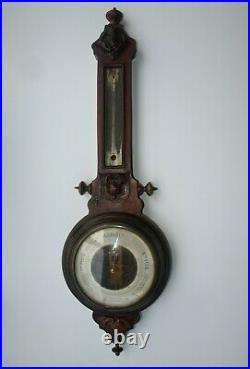 1900 Antique French wood carved barometer for restoration