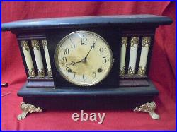 1900 Wonderful American 6 Column Black Mantle Clock-Pendulum Driven