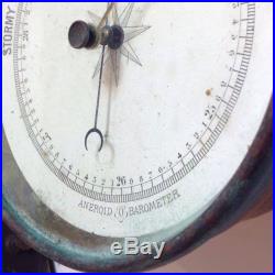 1900s Antique Aneroid Barometer Brass Patina Steampunk Ind Handmade Wood Case