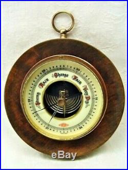 1920s German Aneroid Barometer Porcelain Face Exposed Movement Wood Grain Frame