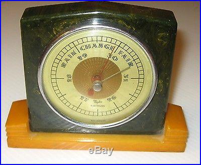 1930'S TAYLOR BAROGUIDE, WEATHER BAROMETER, CATALIN MARBLIIZED BAKELITE, ANTIQUE