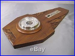 1930s Antique French Barometer Hand Carved Oak Art Deco Thermometer Maxant