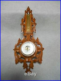 1950s Vintage French BLACK FOREST wood Barometer & Thermometer