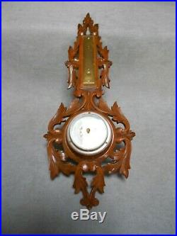 1950s Vintage French BLACK FOREST wood Barometer & Thermometer