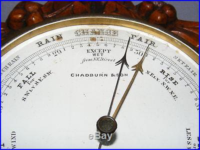 19C CAPTAIN CUMMINGS ANTIQUE CHADBURN & SON LIVERPOOL CARVED OAK SHIP BAROMETER