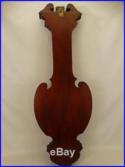 19tHC Antique VICTORIAN Era WOOD CARVED Flower WALL BAROMETER Weather Station