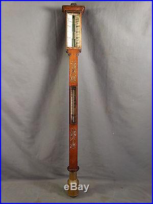 19thC Antique VICTORIAN Era SHIPS Bulkhead STICK BAROMETER Nautical THERMOMETER