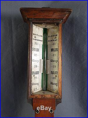 19thC Antique VICTORIAN Era SHIPS Bulkhead STICK BAROMETER Nautical THERMOMETER