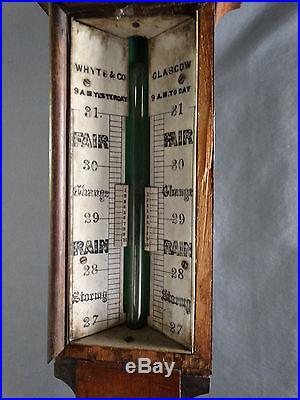 19thC Antique VICTORIAN Era SHIPS Bulkhead STICK BAROMETER Nautical THERMOMETER