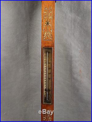 19thC Antique VICTORIAN Era SHIPS Bulkhead STICK BAROMETER Nautical THERMOMETER