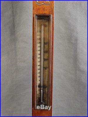 19thC Antique VICTORIAN Era SHIPS Bulkhead STICK BAROMETER Nautical THERMOMETER