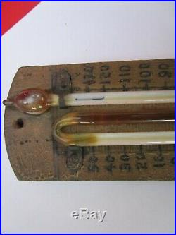 19th C Antique Odd Wood & Glass Scientific Instrument Thermometer