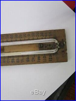 19th C Antique Odd Wood & Glass Scientific Instrument Thermometer