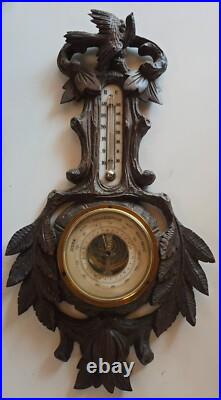 19th C Wood Carved Balck Forest Barometer w Bird