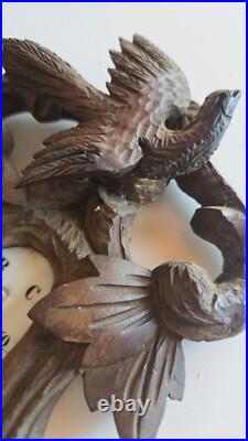 19th C Wood Carved Balck Forest Barometer w Bird