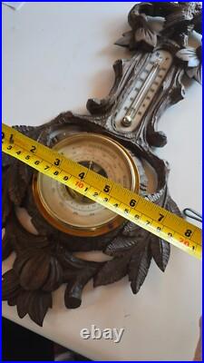 19th C Wood Carved Balck Forest Barometer w Bird