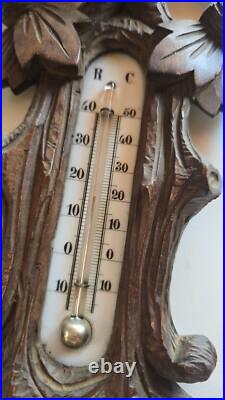 19th C Wood Carved Balck Forest Barometer w Bird