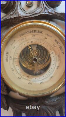 19th C Wood Carved Balck Forest Barometer w Bird