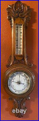 19th Century Aneroid Carved Oak Case Barometer