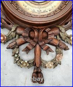 19th Century Antique Carved Wood Wall Barometer & Termometer French Style